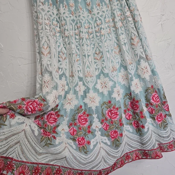 Soft Surroundings Intricate Embroidered Boho Floral Blue Red Analisa Skirt, M - Picture 11 of 14